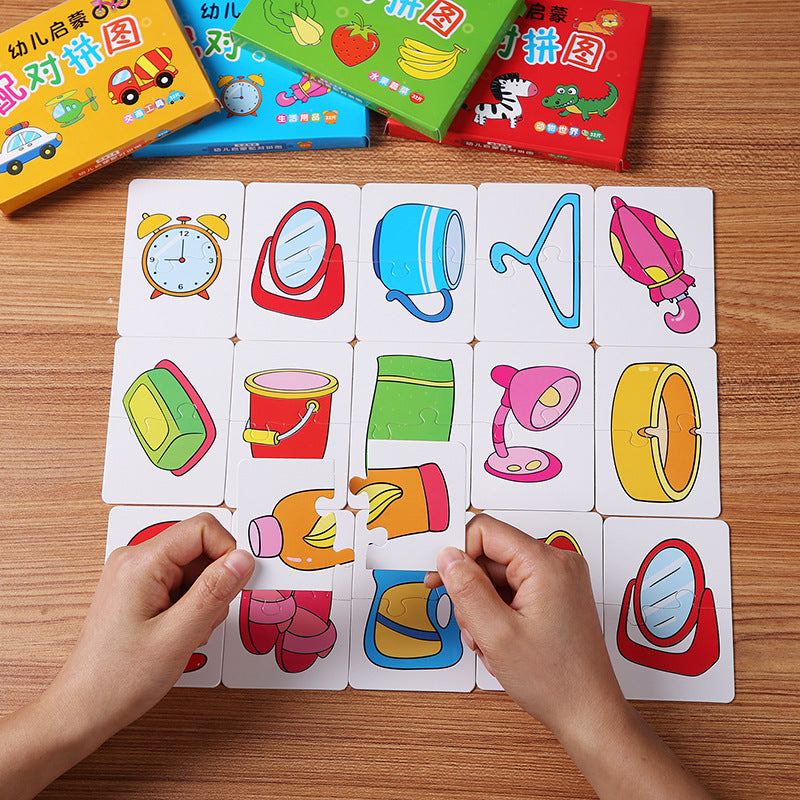 32Pcs Montessori Matching Puzzle Cards – Toddler Early Learning Toys for Shapes, Colors & Animals