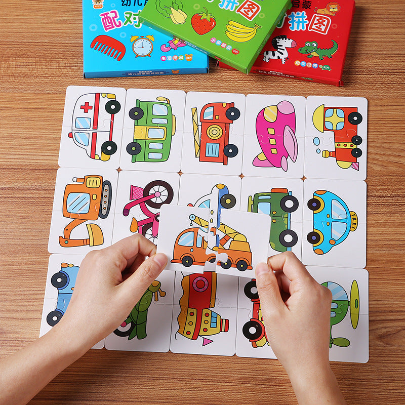 32Pcs Montessori Matching Puzzle Cards – Toddler Early Learning Toys for Shapes, Colors & Animals