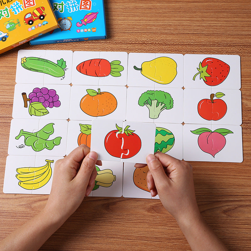 32Pcs Montessori Matching Puzzle Cards – Toddler Early Learning Toys for Shapes, Colors & Animals