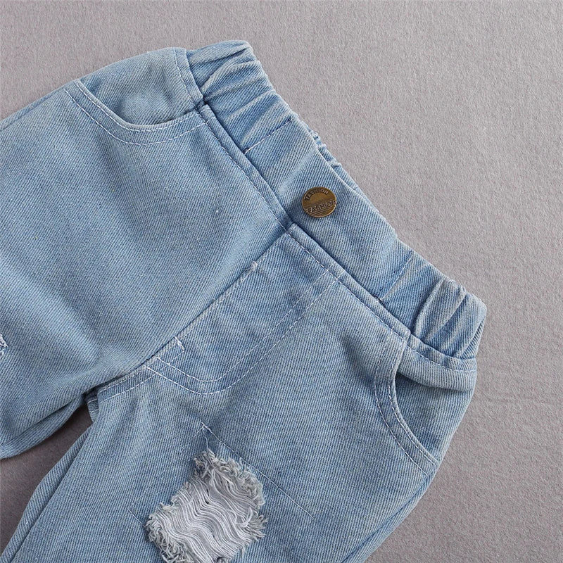 Baby Girl Fall Outfit – Lace Long Sleeve Romper & Ripped Jeans Set (0–24M, 2PCS)