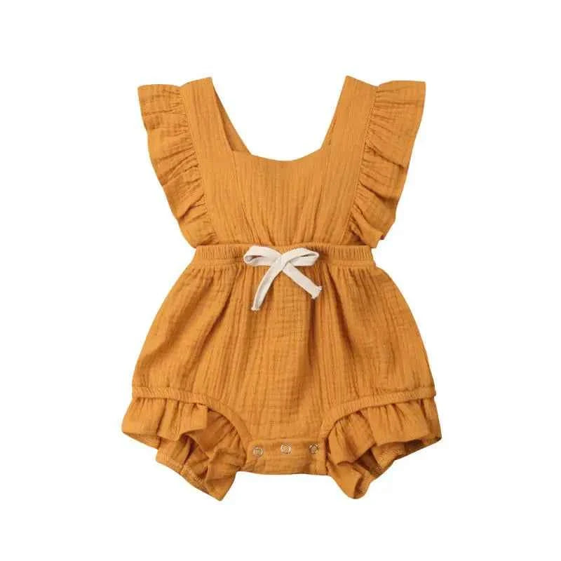 Summer Newborn Baby Girls Ruffle Solid Color Bodysuit Jumpsuit Sunsuit Casual Summer Outfit