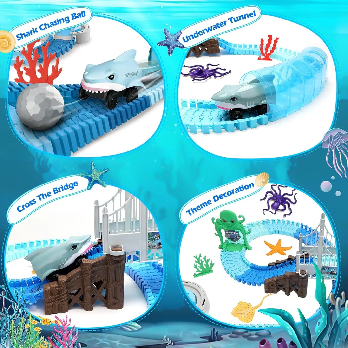 Shark Adventure Race Track Set – Flexible Ocean-Themed Track Toy for Kids 3+ - Haven's Heaven Boutique