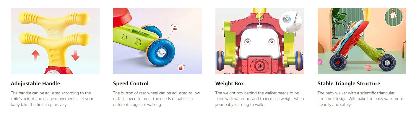 5-in-1 Baby Walker – Sit-to-Stand Learning Walker, Scooter, Balance Bike & Activity Table with Music
