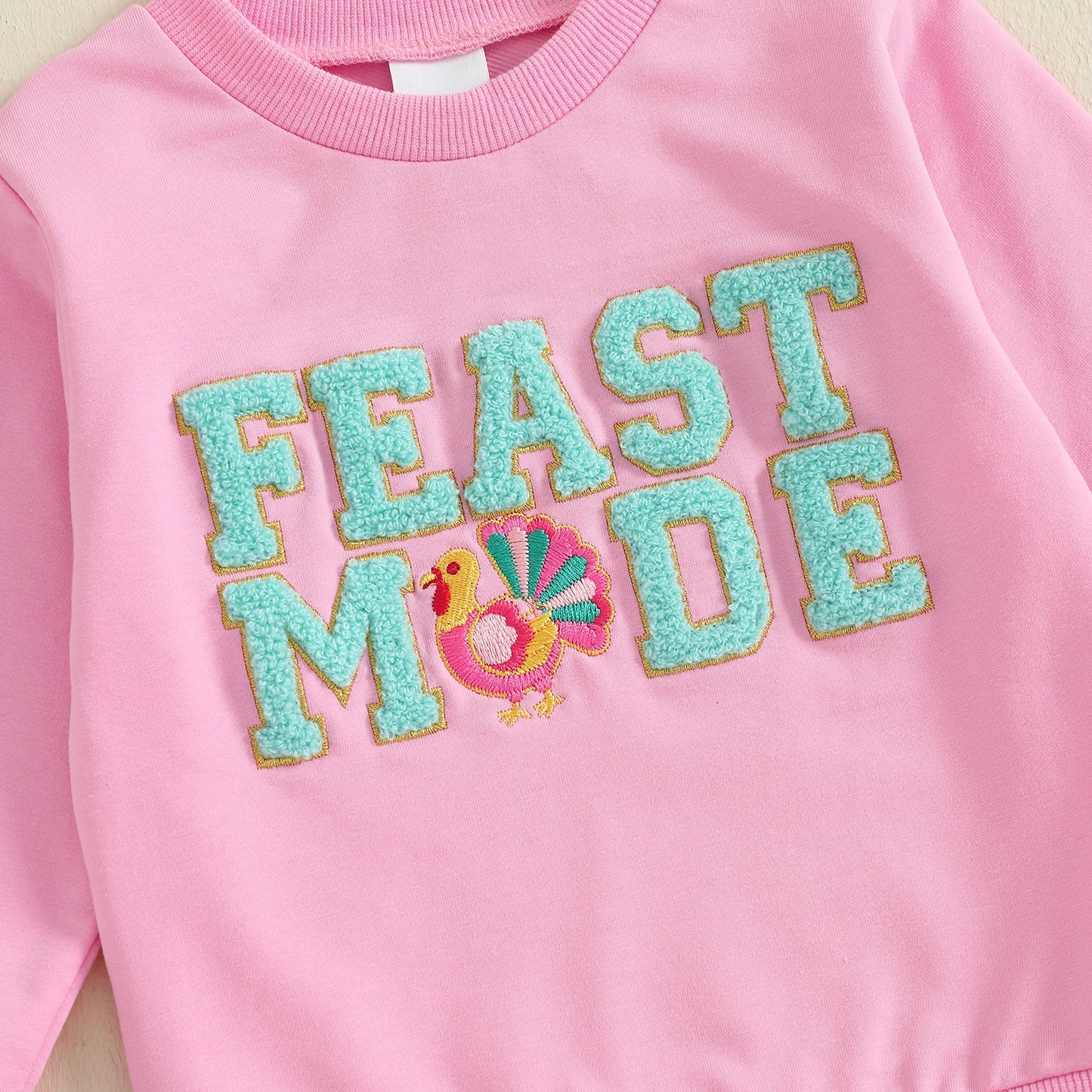 Toddler Thanksgiving Sweatshirt – Letter & Turkey Embroidered Long Sleeve Pullover