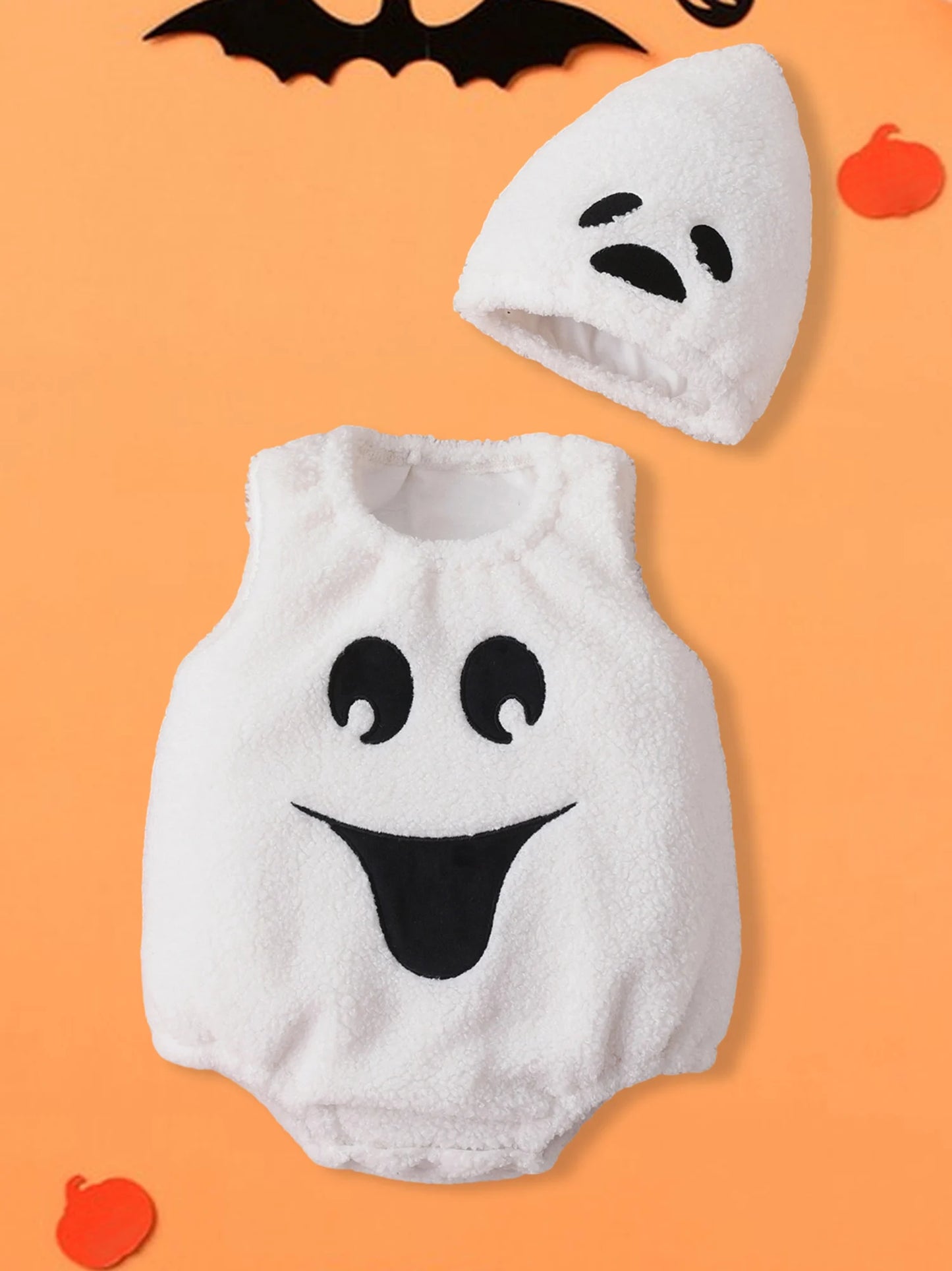Pumpkin Ghost Halloween Costume Jumpsuit with Headband – Infant & Toddler Outfit