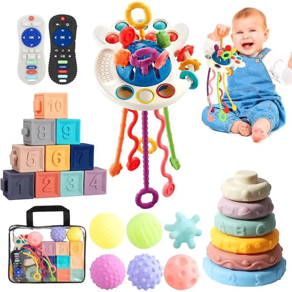 Montessori Sensory Pull String & Stacking Toys – Early Learning Fun for Babies & Toddlers - Haven's Heaven Boutique