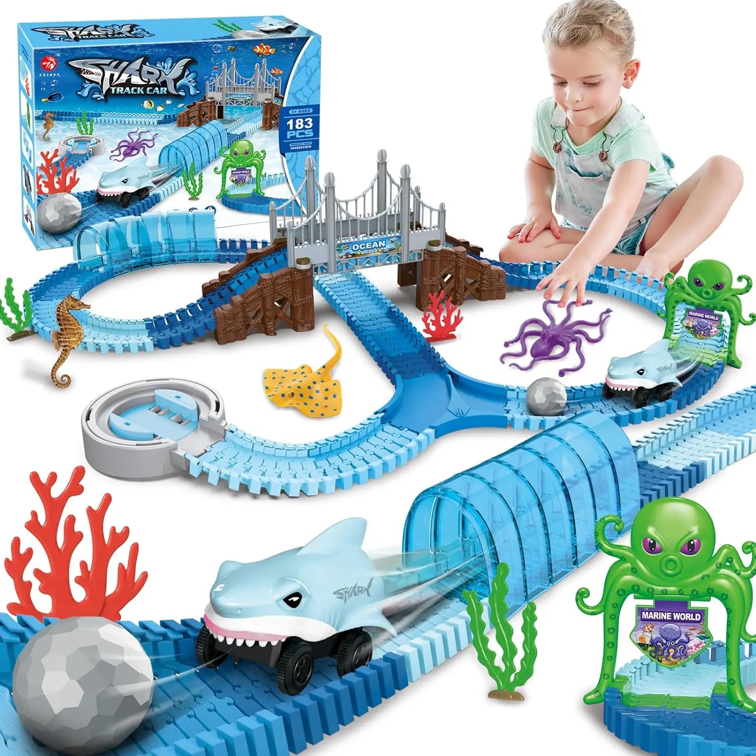 Shark Adventure Race Track Set – Flexible Ocean-Themed Track Toy for Kids 3+ - Haven's Heaven Boutique