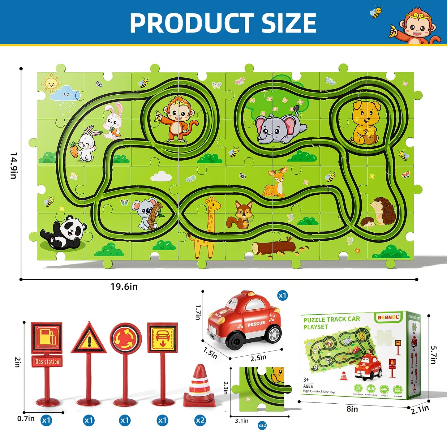 Jigsaw Puzzle Race Track Car Set – Puzzle & Car Toys for Kids Ages 3-5