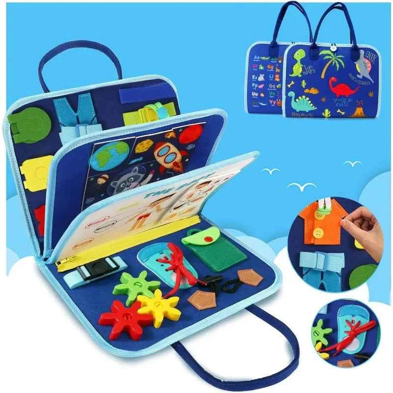 Busy Board Montessori Sensory Activity Toy – Travel Essential for Toddlers Ages 1-3, Road & Fine Motor Skill Development