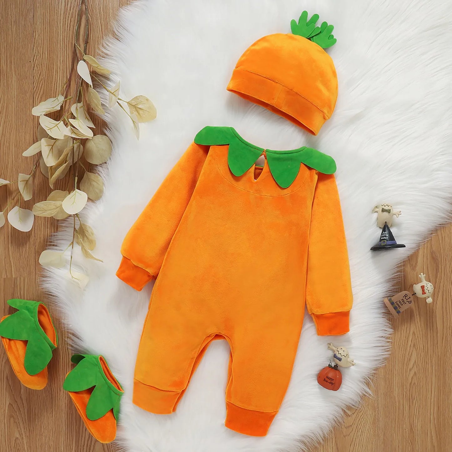 Baby Halloween Outfit – Long Sleeve Romper Jumpsuit Set with Hat & Shoes  (3M)