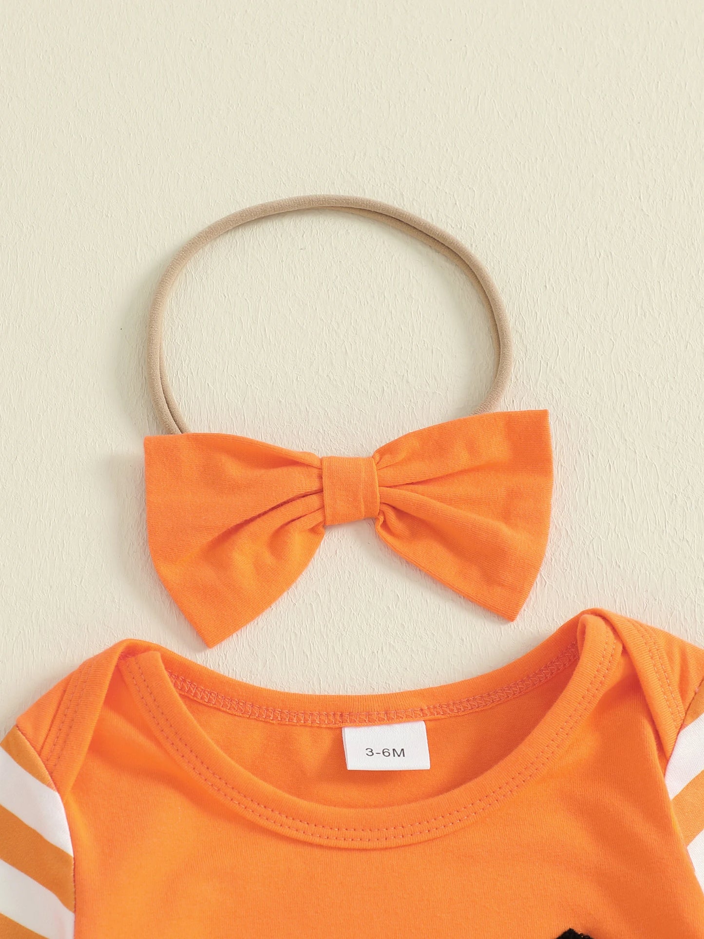 Toddler Baby Girl Halloween Outfit – Pumpkin Ghost Embroidery Romper with Headband