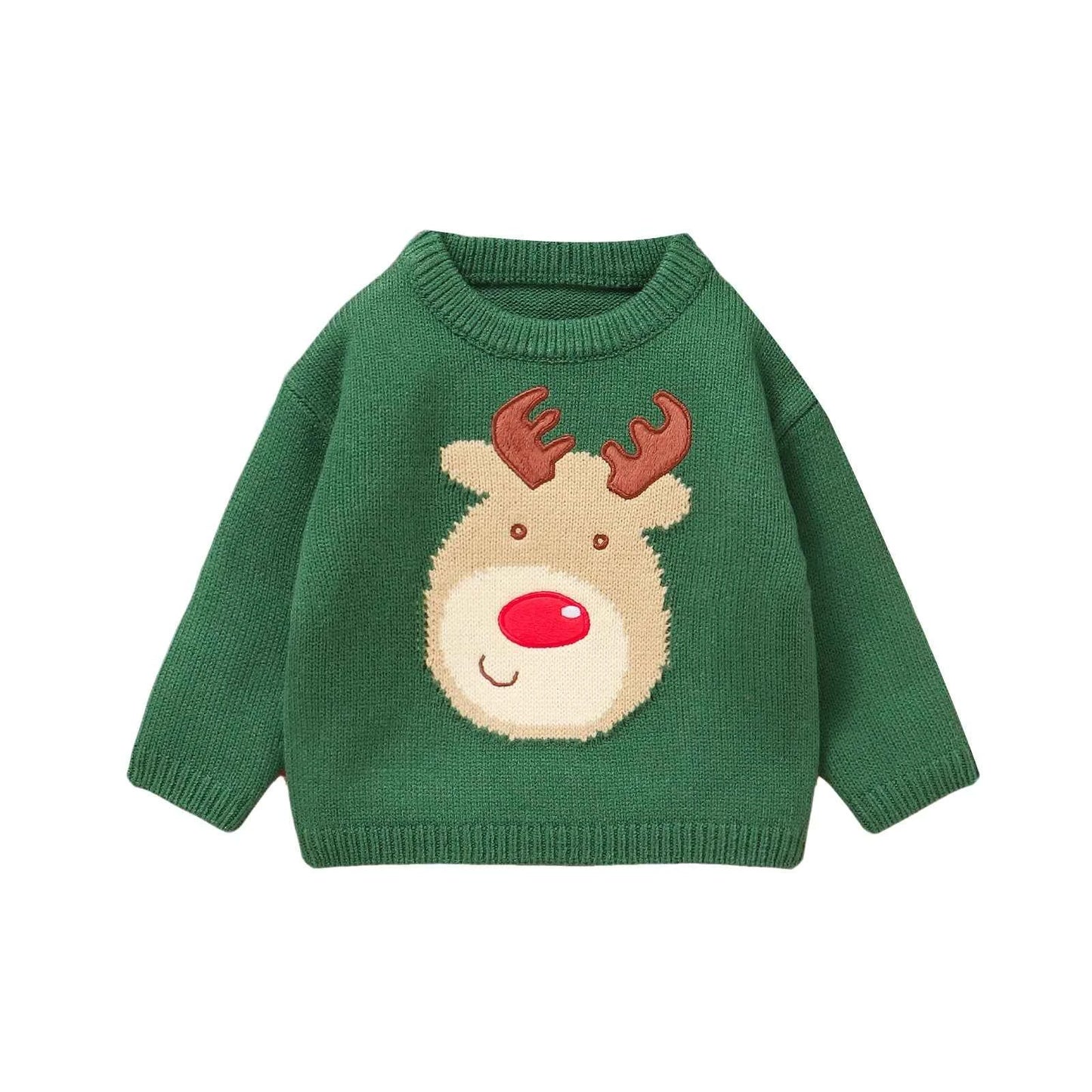 Kids Christmas Sweater – Long Sleeve Crew Neck Santa Claus & Elk Winter Sweater