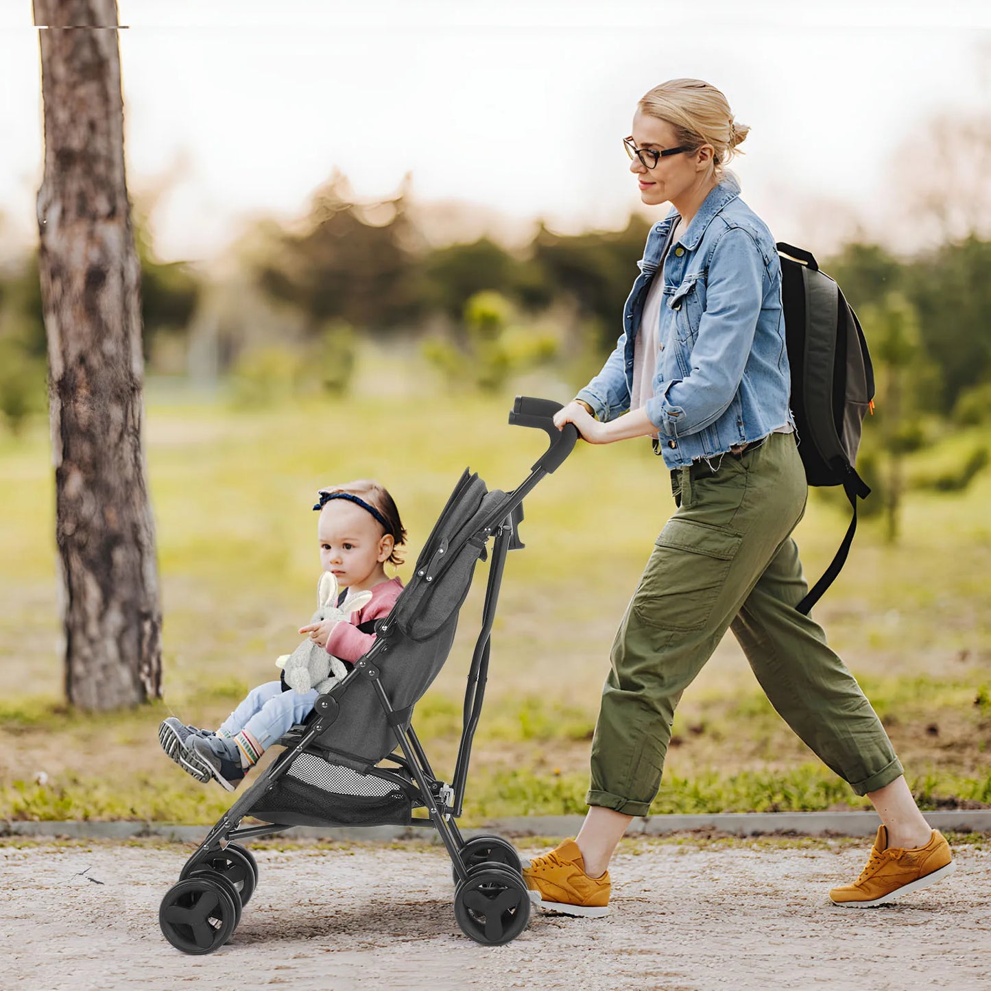Lightweight Folding Baby Stroller – 4-Wheel High Landscape Seat, Sit or Lie Down