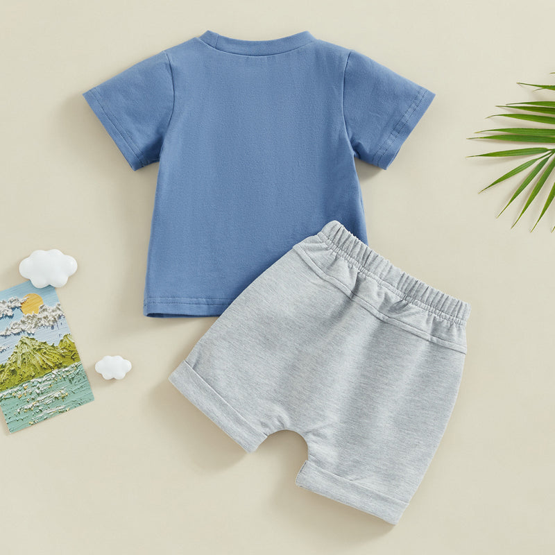 Summer Toddler Boy Shorts Set – Short Sleeve Letter Print T-Shirt & Elastic Waist Shorts Outfit