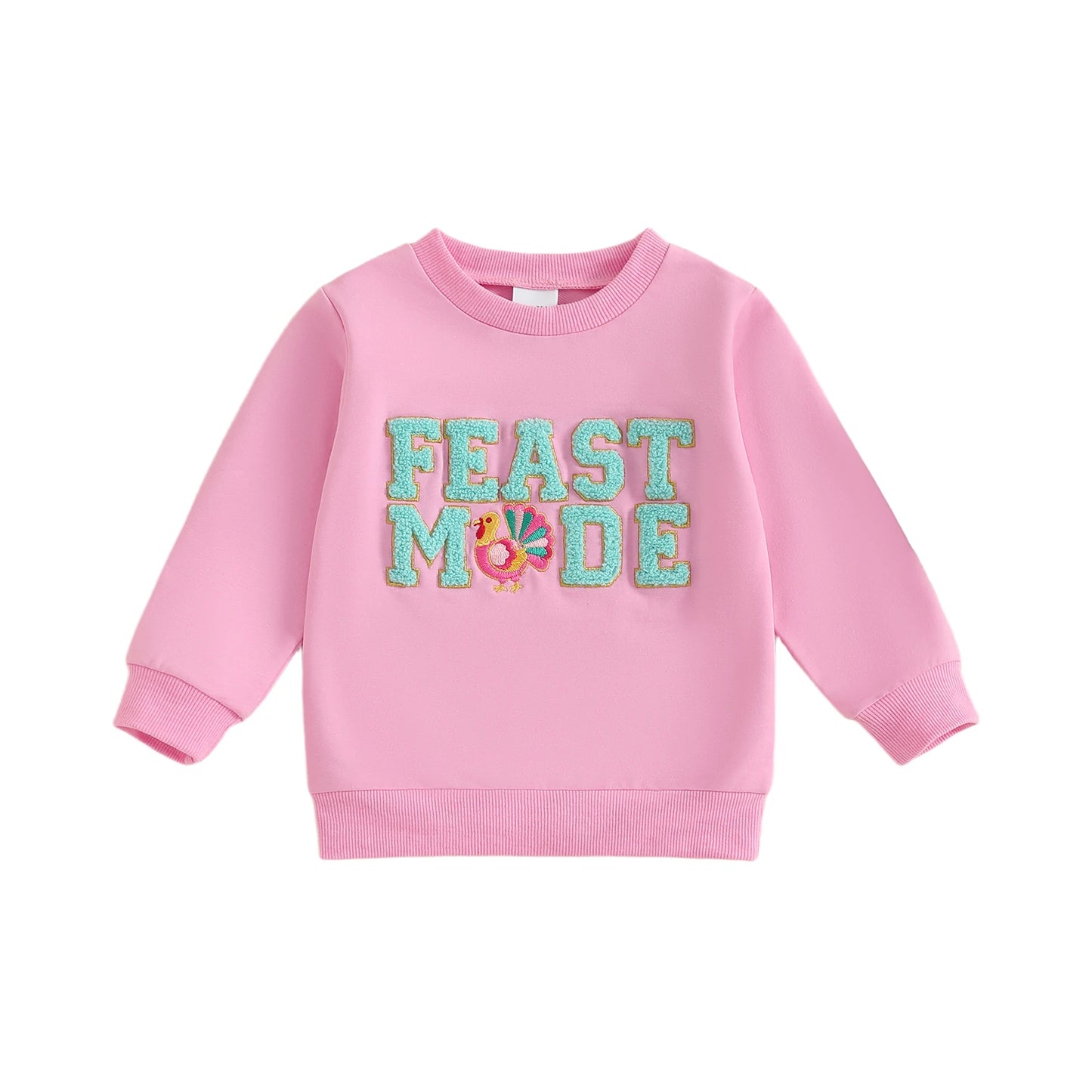 Toddler Thanksgiving Sweatshirt – Letter & Turkey Embroidered Long Sleeve Pullover