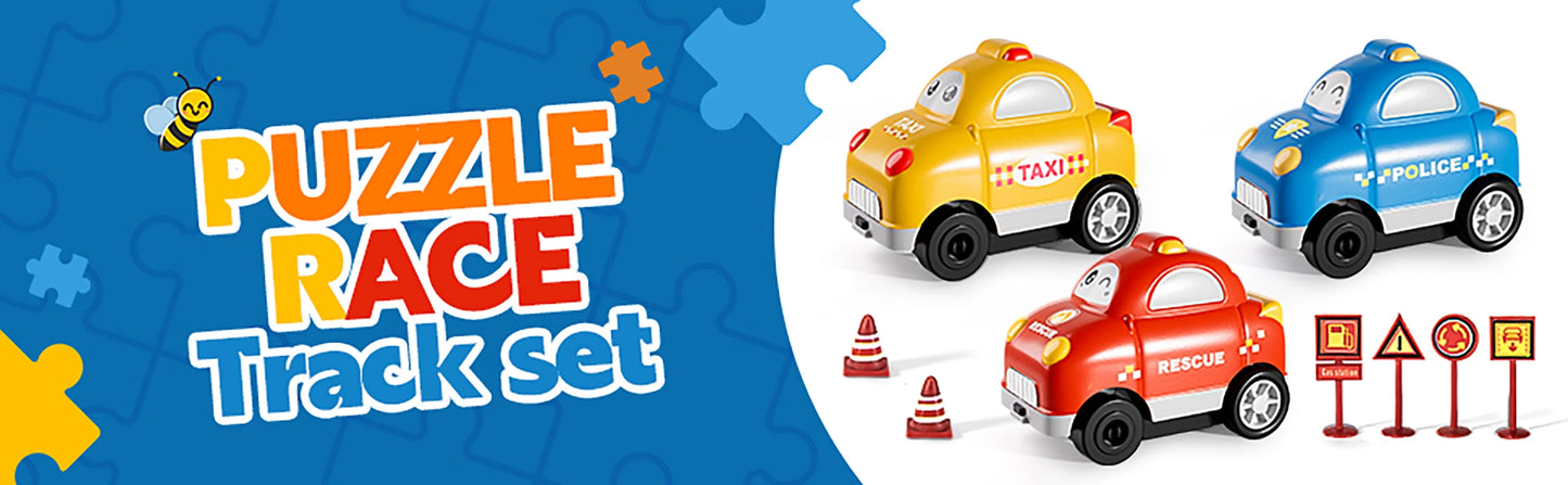 Jigsaw Puzzle Race Track Car Set – Puzzle & Car Toys for Kids Ages 3-5