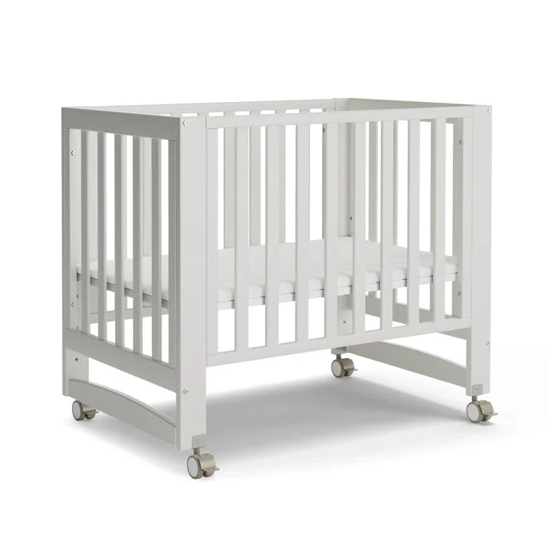 EvoNest 6-in-1 Portable Mini Crib with Mattress – White New Zealand Pinewood, 4 Height Adjustable