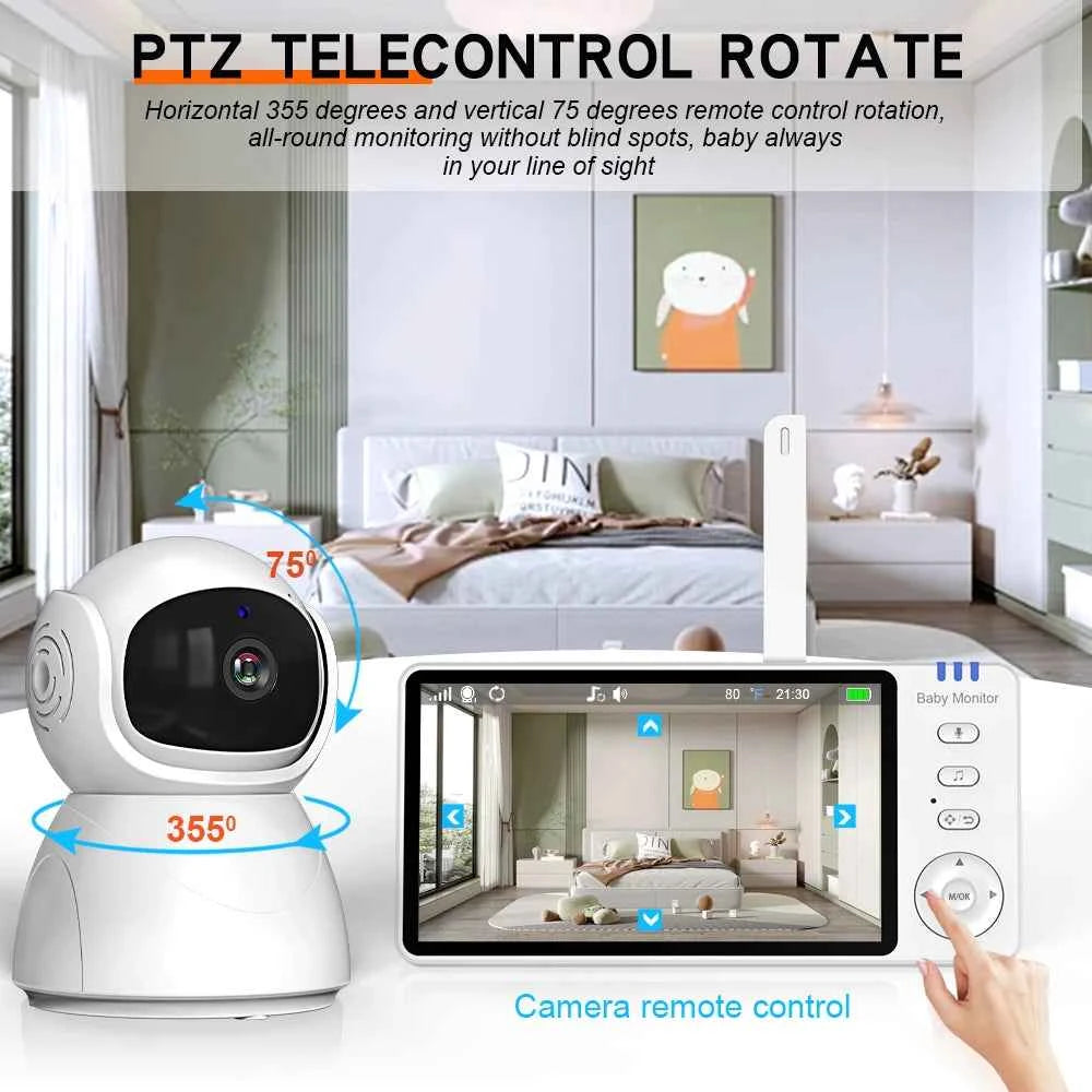 5.0 Inch Baby Monitor with Camera – Wireless Video Audio Monitor with Pan-Tilt-Zoom, IPS Screen, Lullabies & Long Battery Life