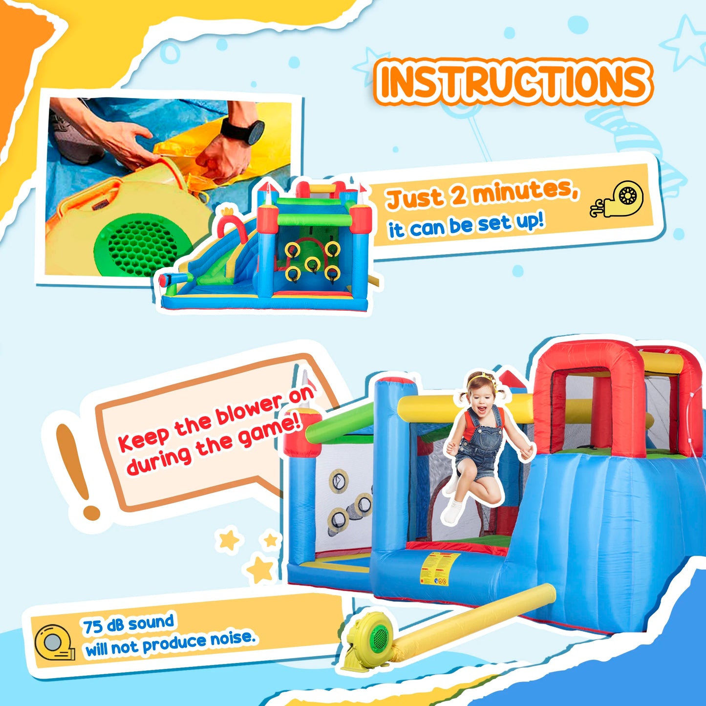 6-in-1 Inflatable Bounce House with Water Slide – Outdoor Play Center for Kids