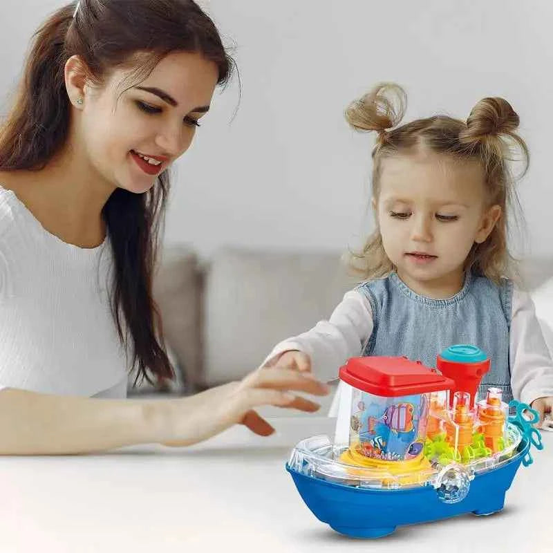 Electric Bump and Go Gear Steamship Toy – Light Up Musical Toy for Toddlers