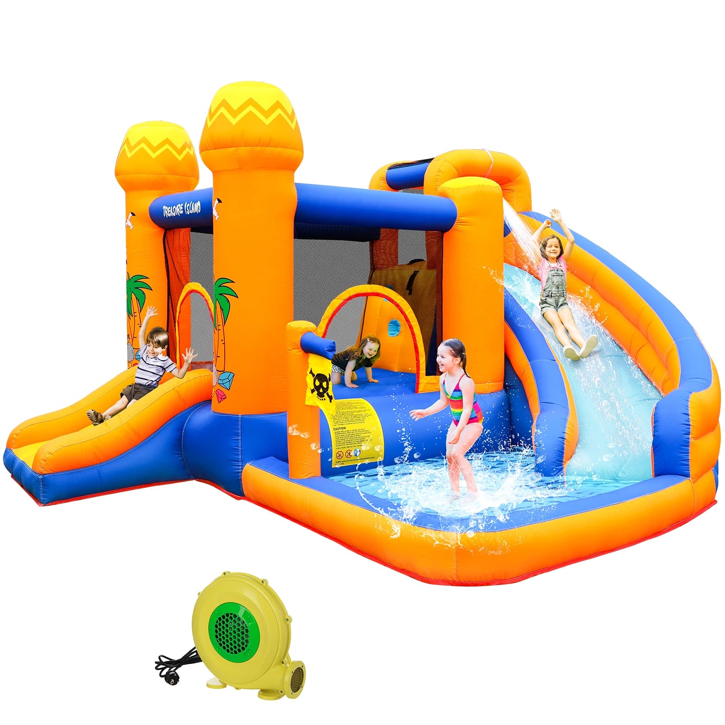 Kids Inflatable Bounce House with Water Slide & 450W Blower – 2-in-1 Outdoor Bouncy Castle Water Park