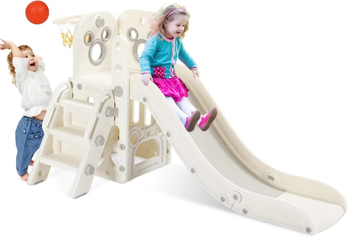 L-Shaped Toddler Slide & Climber Playset – Indoor/Outdoor Kids Activity Center with Ball Hoop - Haven's Heaven Boutique
