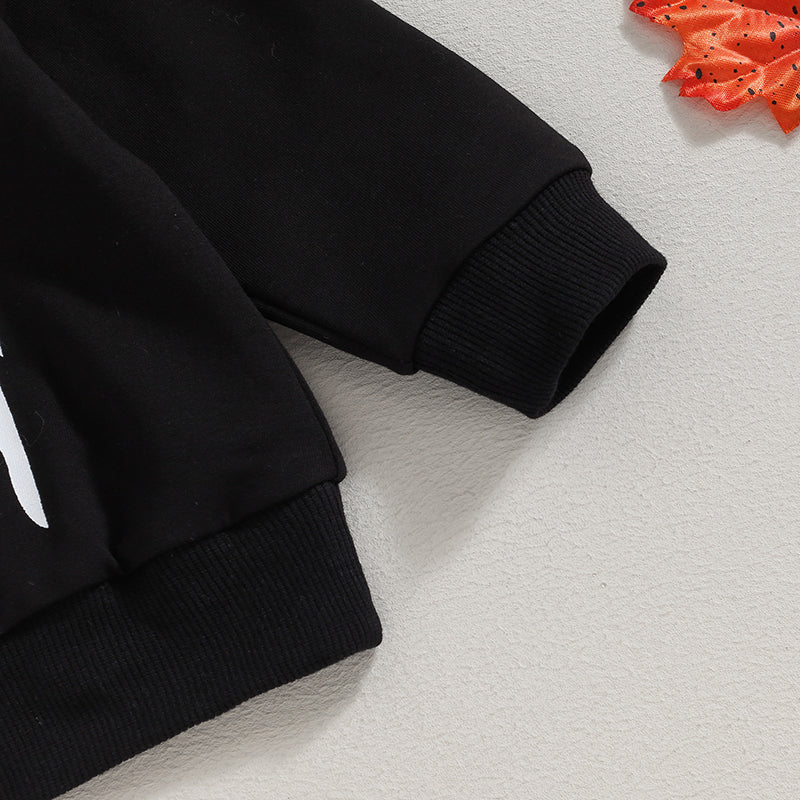Baby Boys Halloween Outfit – Hooded Letter Print Hoodie and Pumpkin Sweatpants 2-Piece Set (0–3Y)