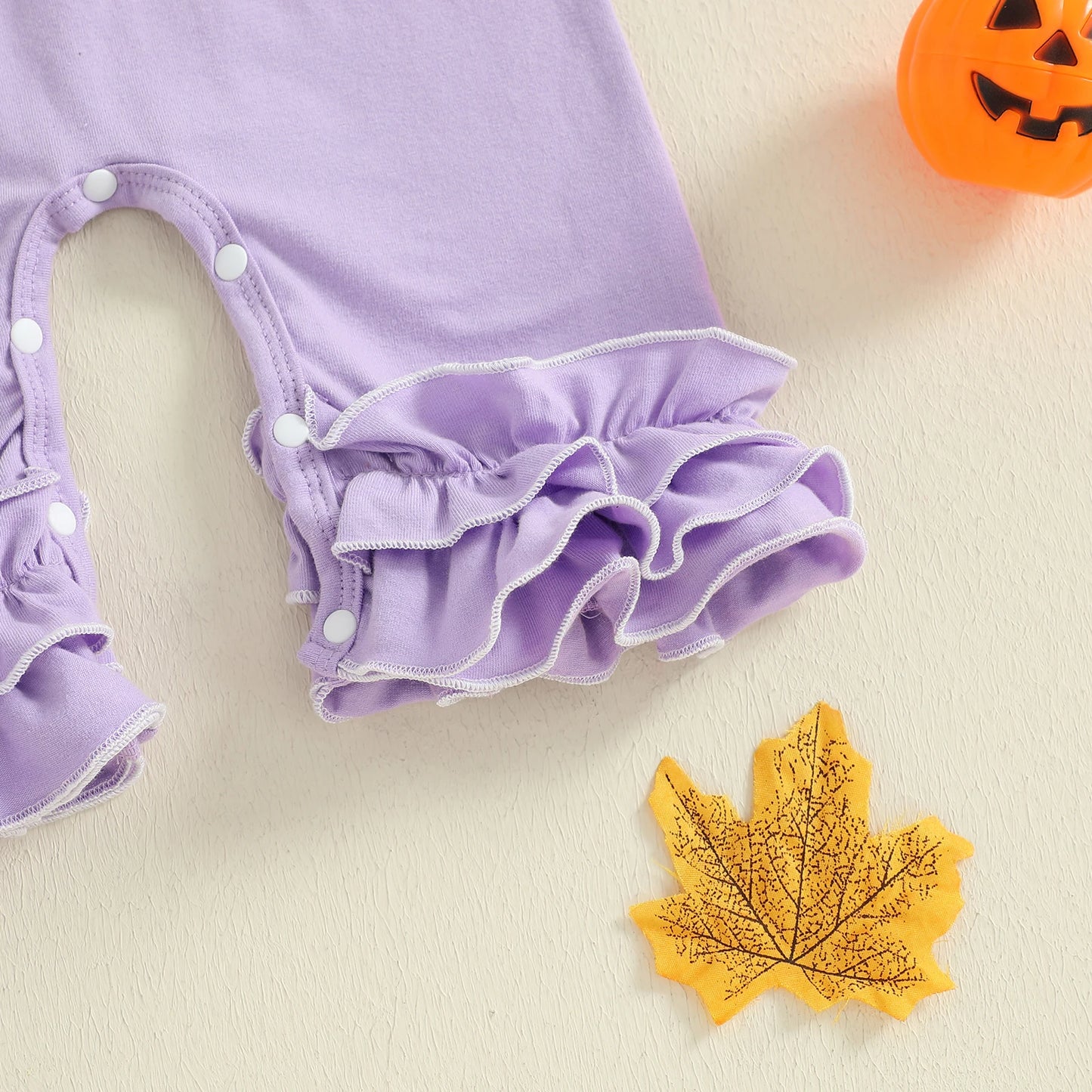 Toddler Baby Girl Halloween Outfit – Pumpkin Ghost Embroidery Romper with Headband