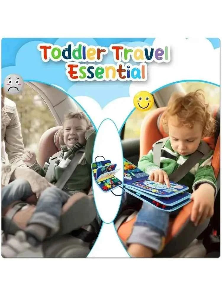 Busy Board Montessori Sensory Activity Toy – Travel Essential for Toddlers Ages 1-3, Road & Fine Motor Skill Development