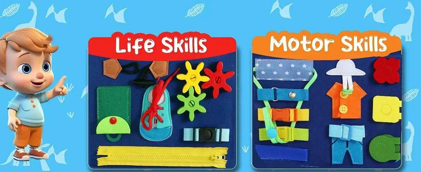 Busy Board Montessori Sensory Activity Toy – Travel Essential for Toddlers Ages 1-3, Road & Fine Motor Skill Development