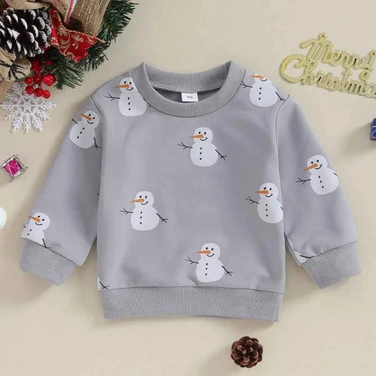 Toddler Baby Snowman Sweatshirt – Long Sleeve Winter Pullover (0–3 Years)