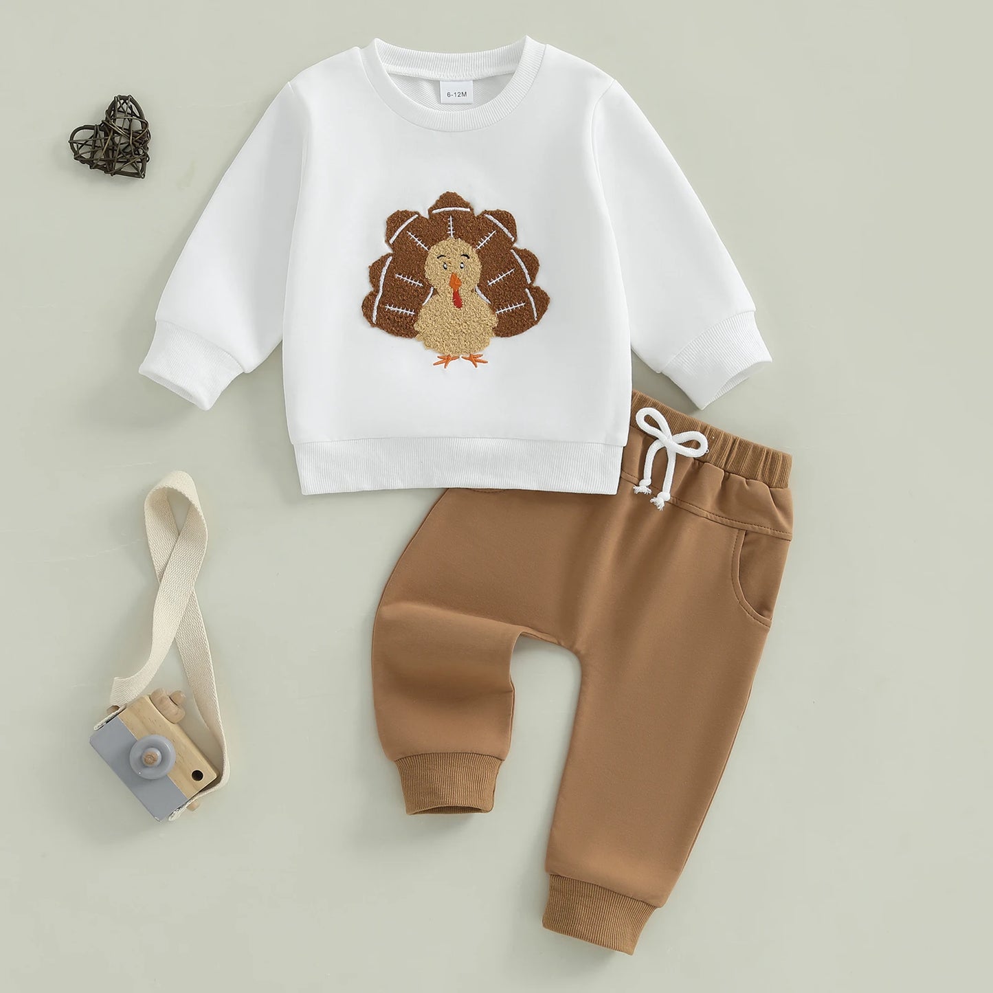 Toddler Thanksgiving Outfit – Long Sleeve Turkey Sweatshirt & Pants Set