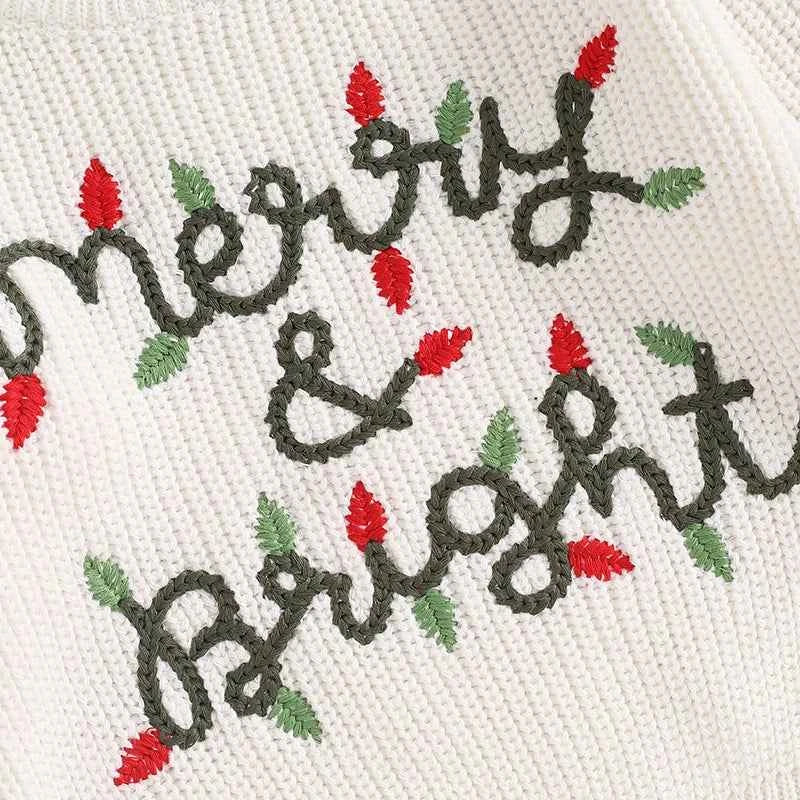 Cute Baby Christmas Knit Sweater -  Embroidered Letter Long Sleeve Pullover