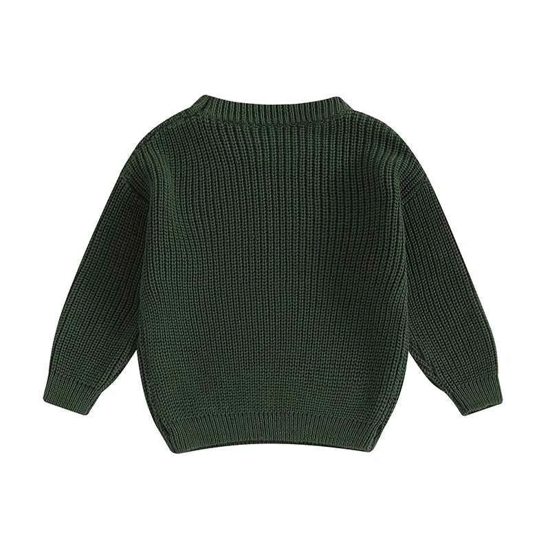 Cute Baby Christmas Knit Sweater -  Embroidered Letter Long Sleeve Pullover