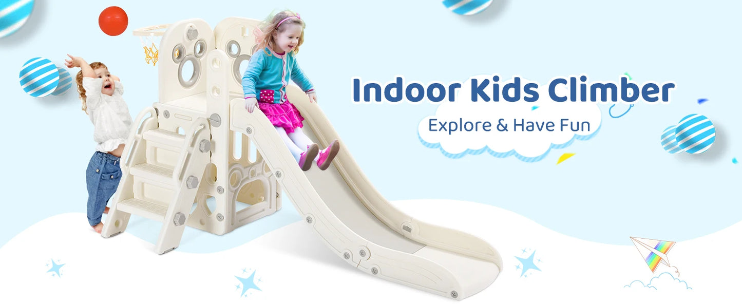 L-Shaped Toddler Slide & Climber Playset – Indoor/Outdoor Kids Activity Center with Ball Hoop - Haven's Heaven Boutique