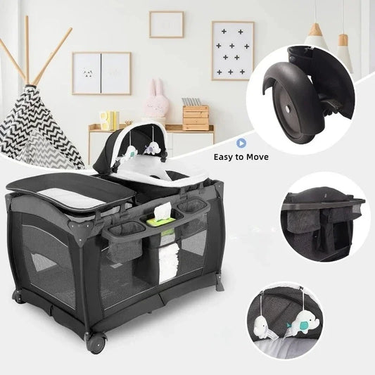 Portable Foldable Baby Playard – Travel Playpen with Crib Mattress and Diaper Changer for Newborns and Toddlers