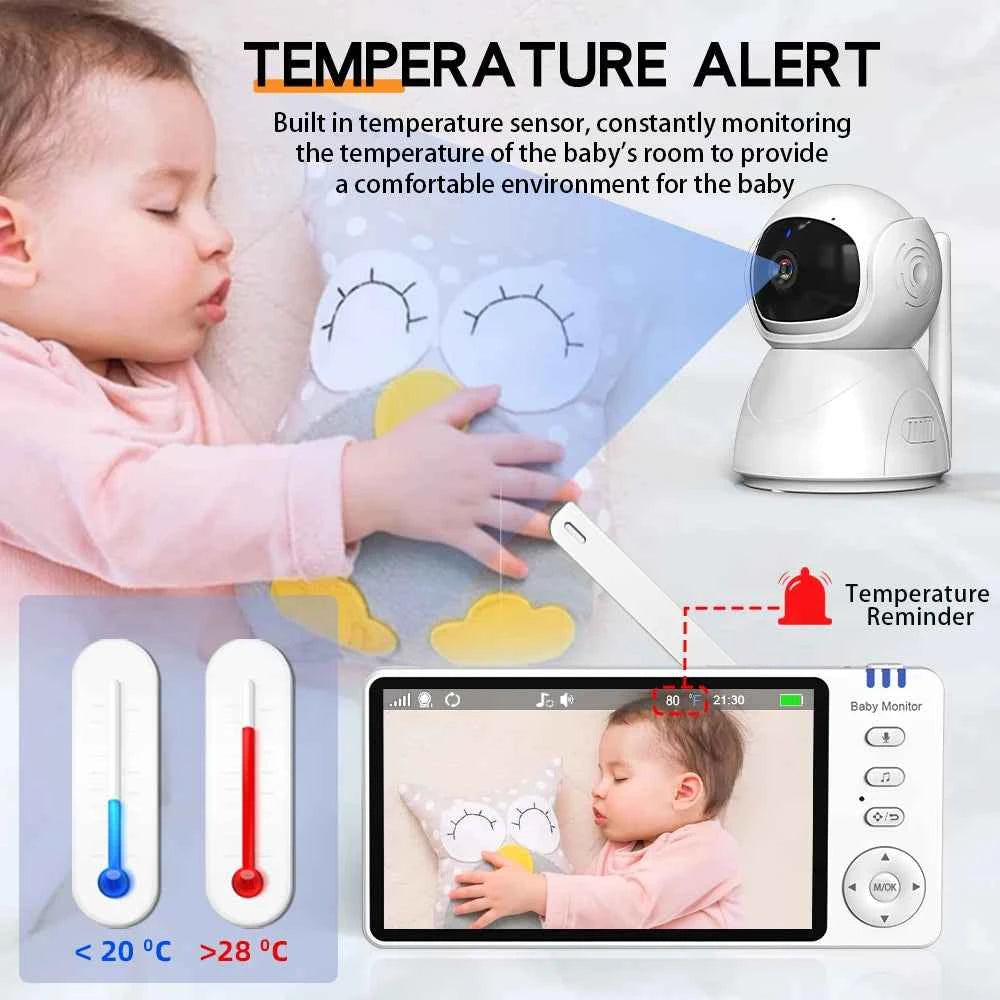 5.0 Inch Baby Monitor with Camera – Wireless Video Audio Monitor with Pan-Tilt-Zoom, IPS Screen, Lullabies & Long Battery Life