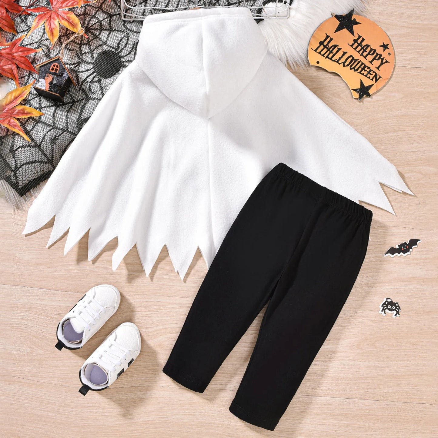 Girls Halloween Outfit – Embroidered Fleece Cape Top & Pants Set