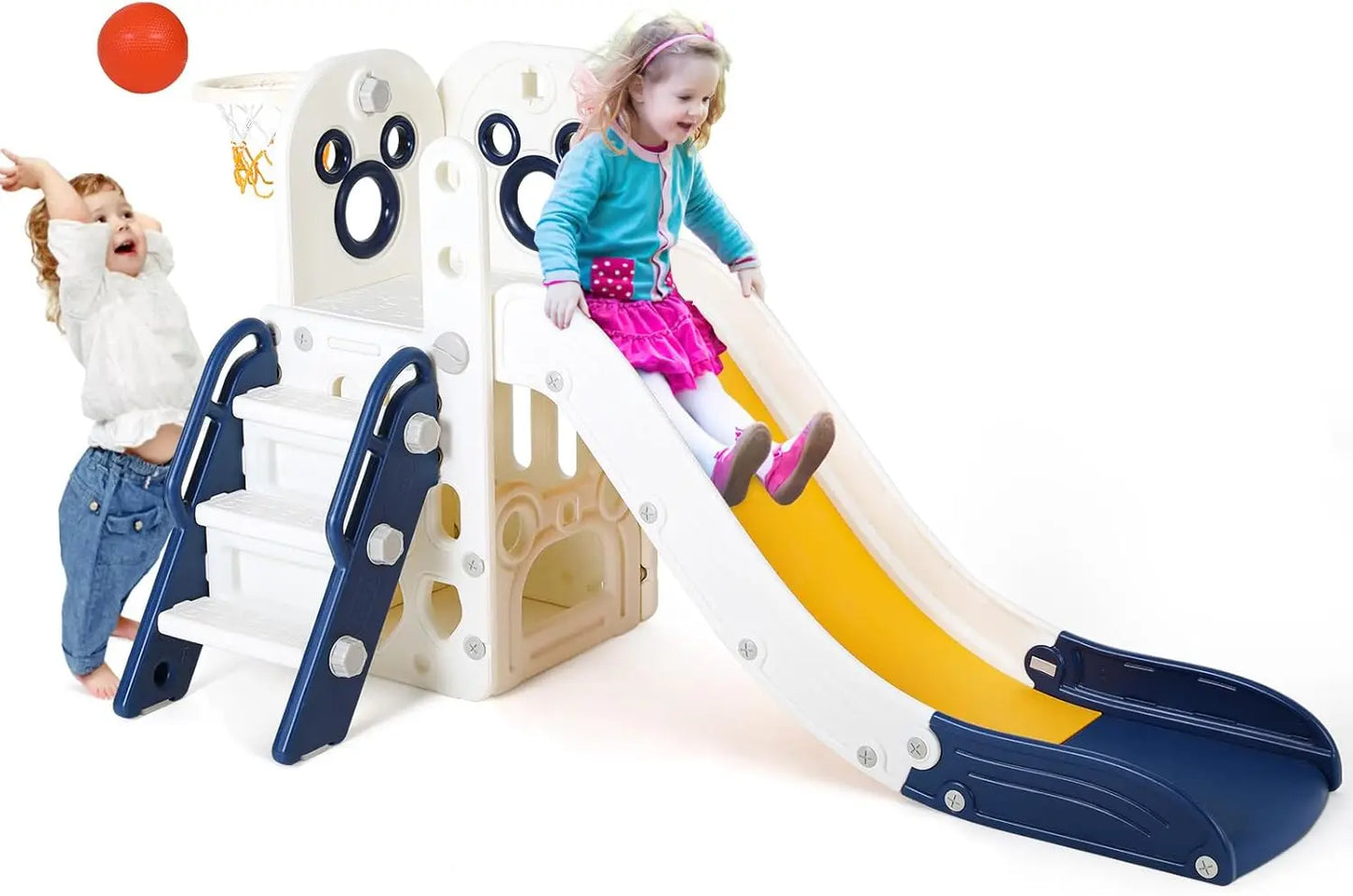L-Shaped Toddler Slide & Climber Playset – Indoor/Outdoor Kids Activity Center with Ball Hoop - Haven's Heaven Boutique