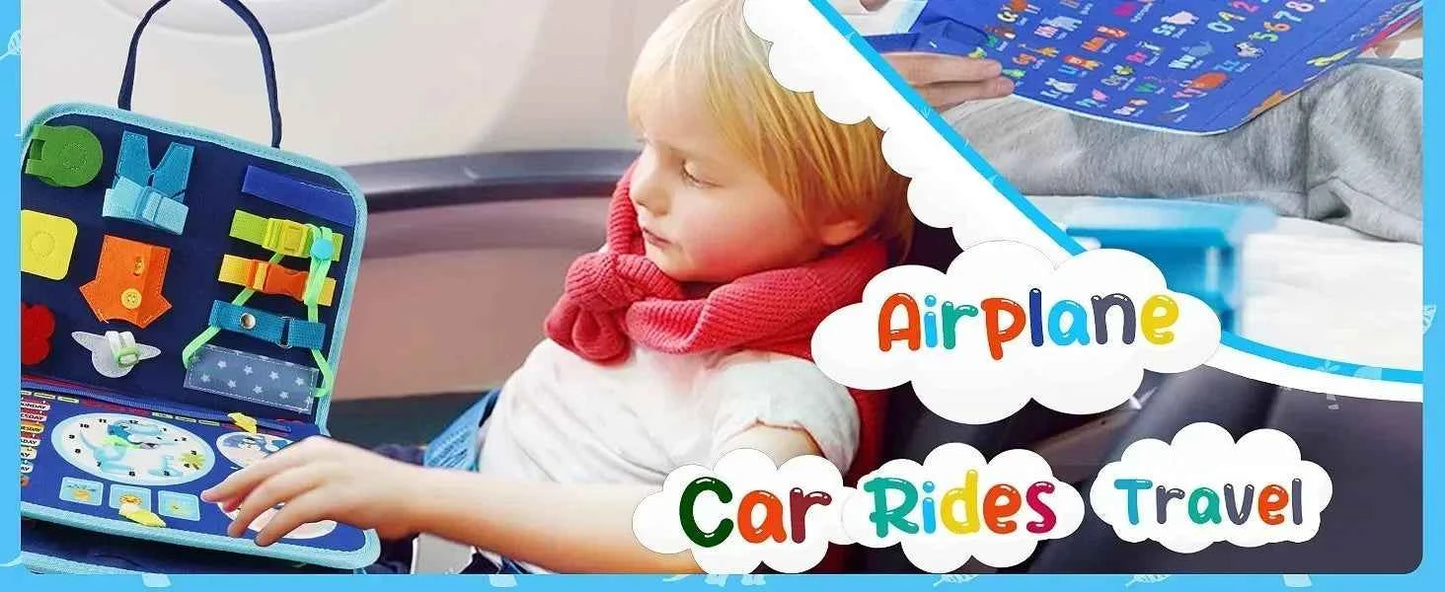 Busy Board Montessori Sensory Activity Toy – Travel Essential for Toddlers Ages 1-3, Road & Fine Motor Skill Development
