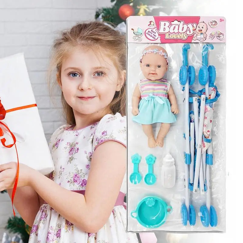 Doll and Stroller Set for Toddlers – 10-Inch Baby Doll with Realistic Accessories