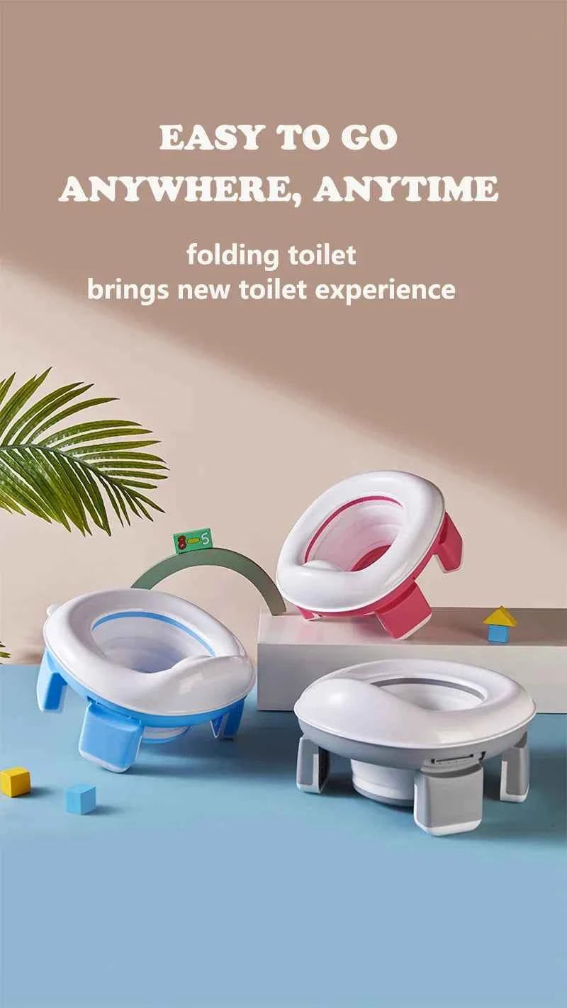 3-in-1 Foldable Travel Toilet Seat – Portable Blue Baby Potty with Silicone Seat and Carry Bags for Toddler Potty Training