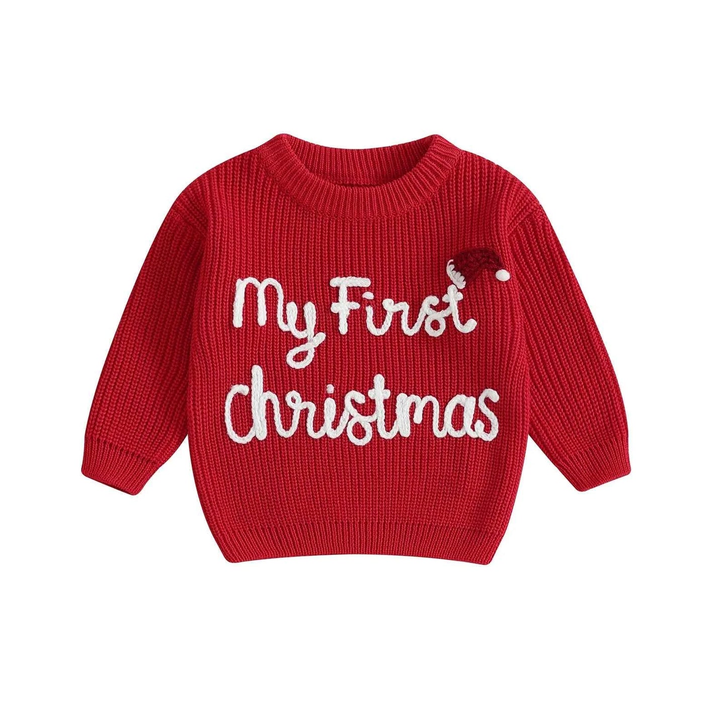 Baby Christmas Knit Sweater – Letter Embroidery Long Sleeve Pullover Top