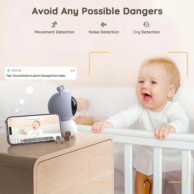 Baby Monitor with Camera – 5" Screen, WiFi Video Monitor with Two-Way Talk, Motion & Cry Detection, Auto Tracking, Night Vision by BOIFUN 2K