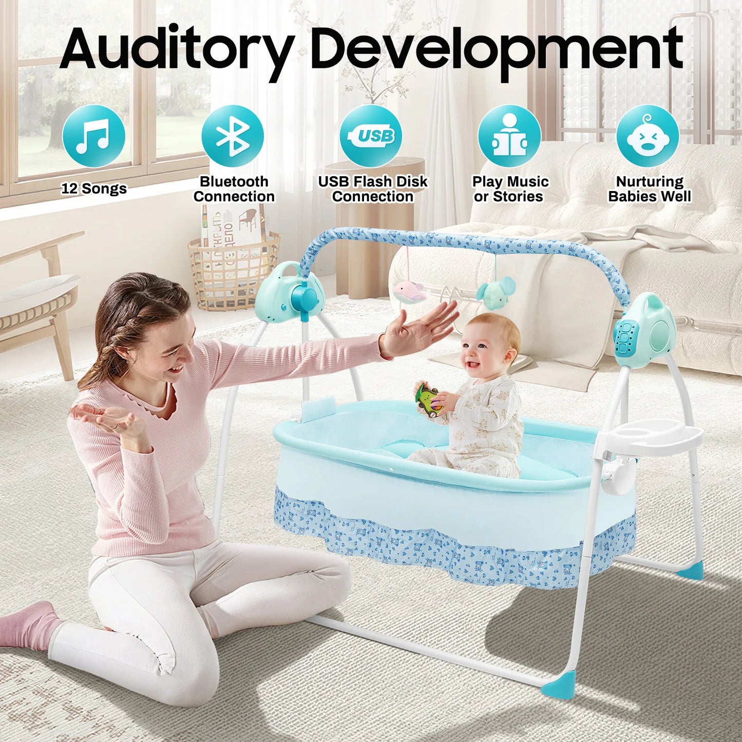 Havens Heaven Automatic Baby Swing – Infant Cradle with Music & Mosquito Net