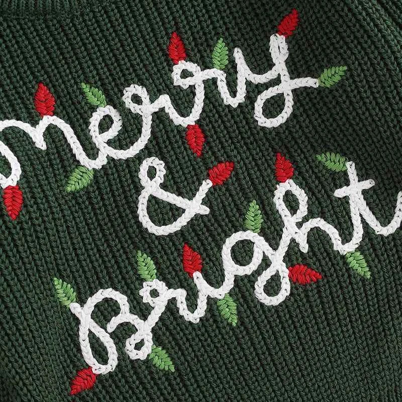 Cute Baby Christmas Knit Sweater -  Embroidered Letter Long Sleeve Pullover