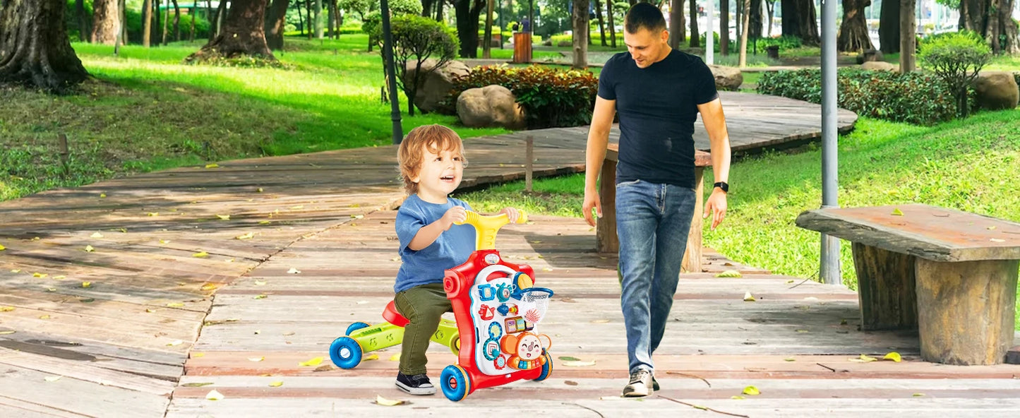 5-in-1 Baby Walker – Sit-to-Stand Learning Walker, Scooter, Balance Bike & Activity Table with Music