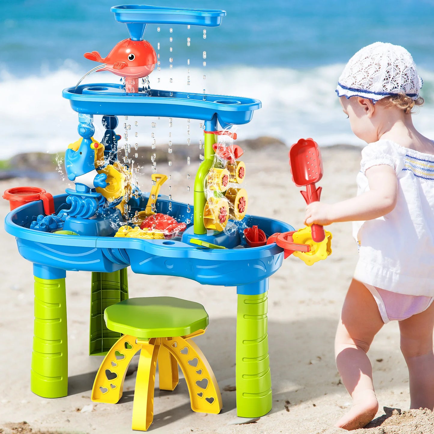Kids Outdoor Sand and Water Play Table – Sensory Toy with Funnel & Shovel Tools for Ages 3-8 - Haven's Heaven Boutique