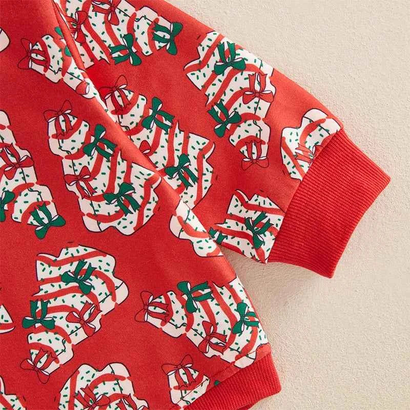 Baby Girl Christmas Romper Set – Long Sleeve Tree Print Jumpsuit with Cute Headband