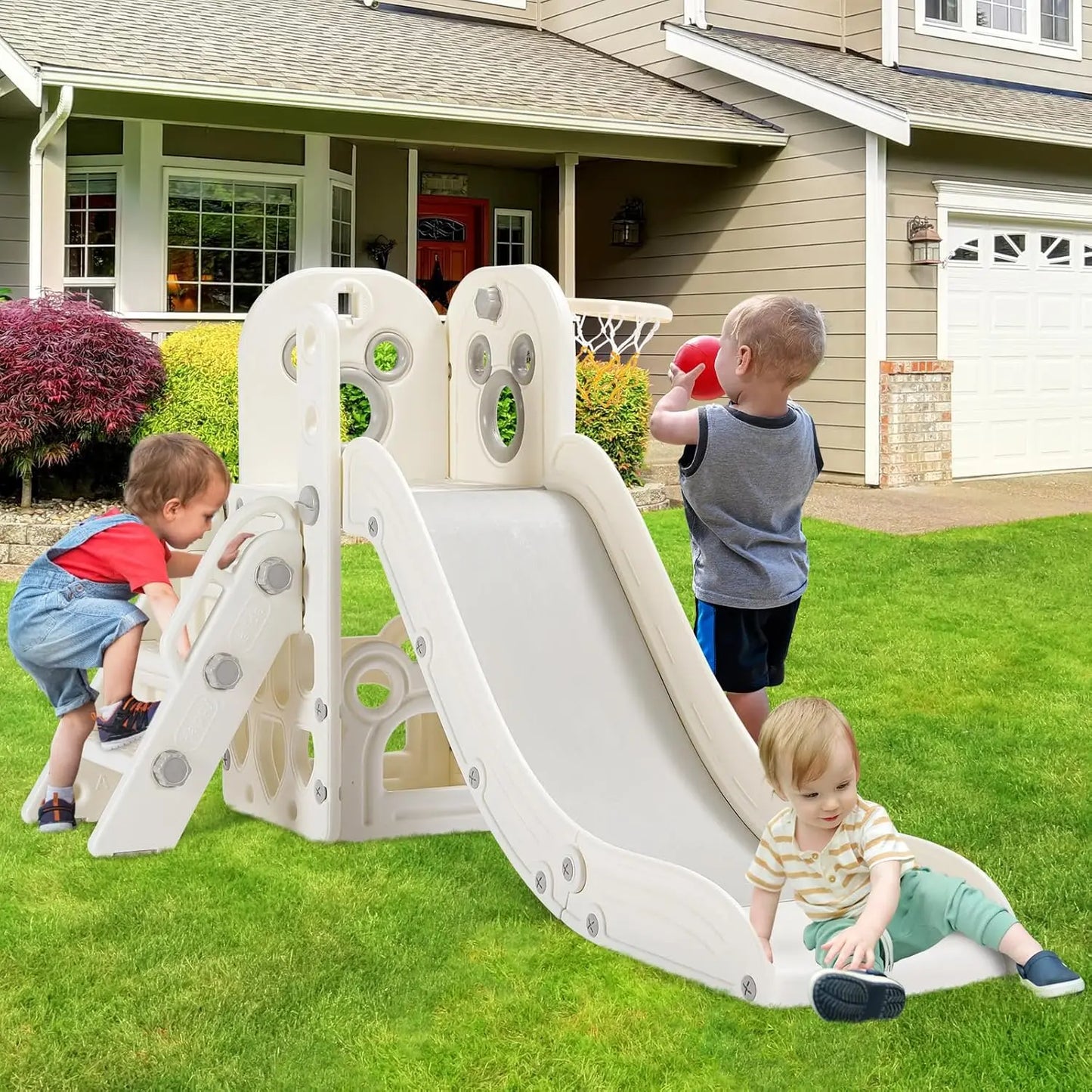 L-Shaped Toddler Slide & Climber Playset – Indoor/Outdoor Kids Activity Center with Ball Hoop - Haven's Heaven Boutique